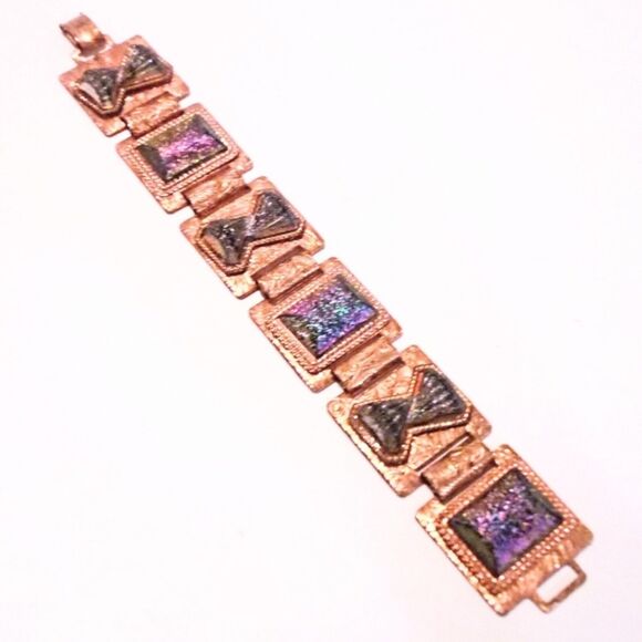 Vintage Mid Century Copper Link Boho Inspired Statement Bracelet - Picture 2 of 6